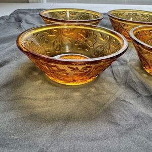 Set of 4 Tiara Indiana Glass Amber Sandwich Small Fruit Dessert Bowls